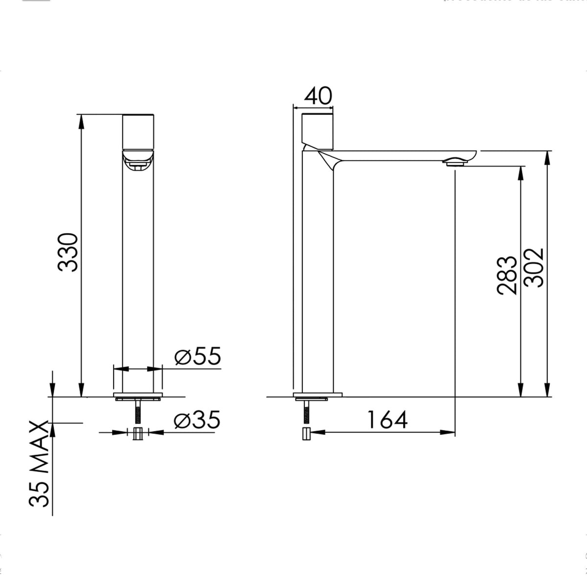 Medidas · Grifo monomando de lavabo alto Veritas — Casa Buades