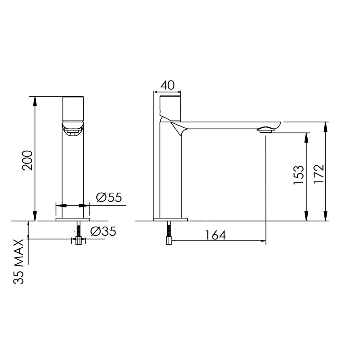 Medidas · Grifo monomando de lavabo medio Veritas — Casa Buades
